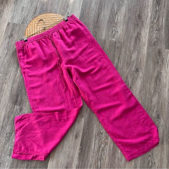 H&M bright‎ pink linen blend wide leg pants - Picture 1 of 8
